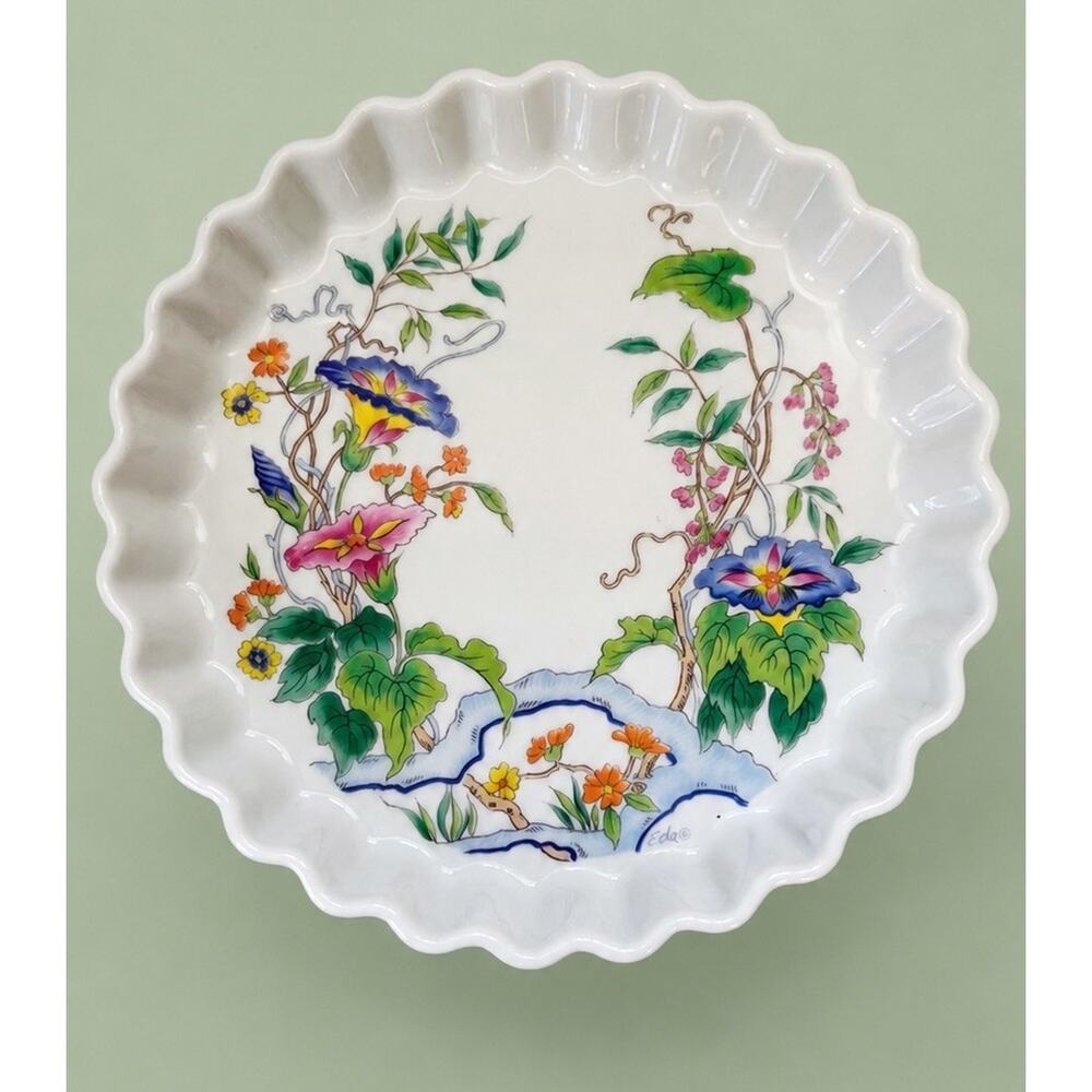 Vintage Fine China Signed Eda “Morning Glory” Dish 9"x1.5” Floral Grandmacore